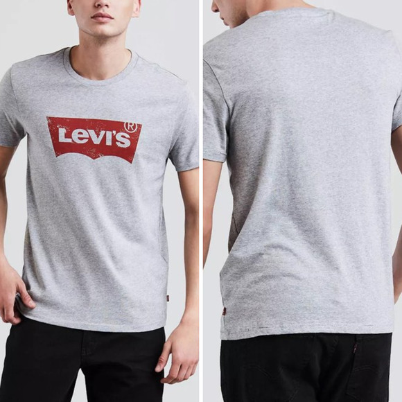 Levi's Size L Heather Gray with Red Logo Set-in Tee NEW - Picture 1 of 7